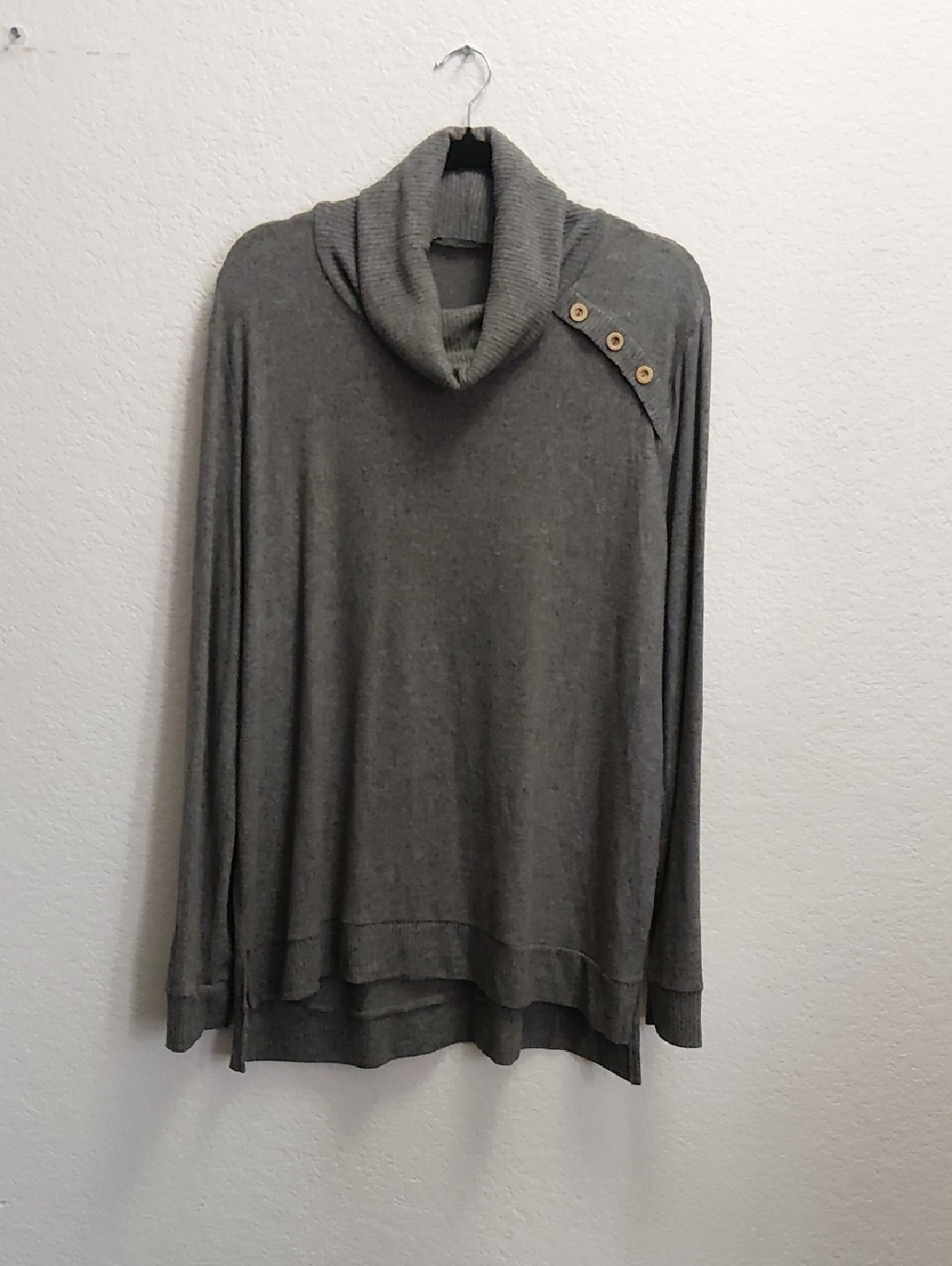 Pink Clover Gray Cowl Neck Button-Shoulder Sweater